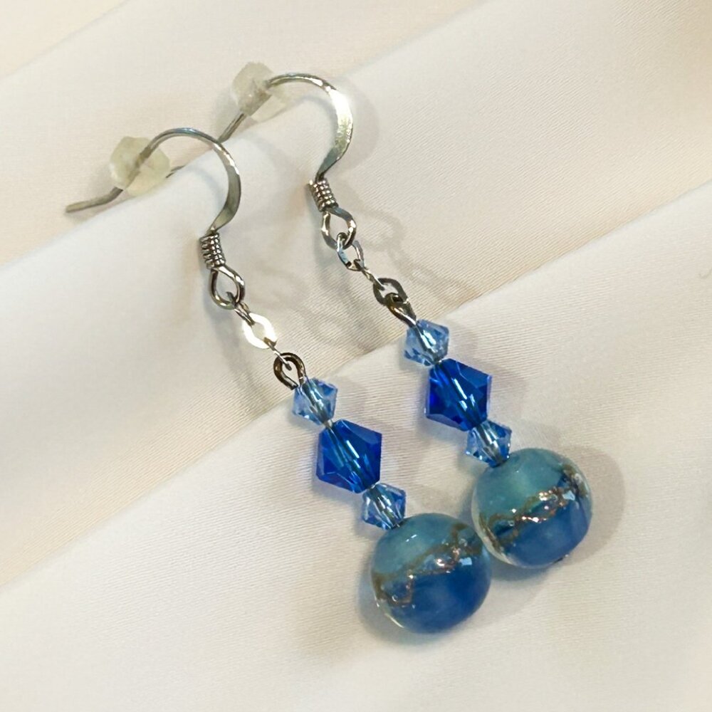 Blue Lampwork Swirl Bead Earrings